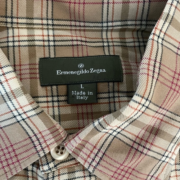 Ermenegildo Zegna Button Under Collar Soft Twill Check Print Shirt Size L $495 - Picture 5 of 5